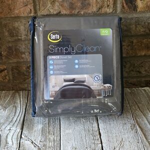 Serta Simply Clean 3-Piece Duvet Set Antimicrobial Size Full/Queen